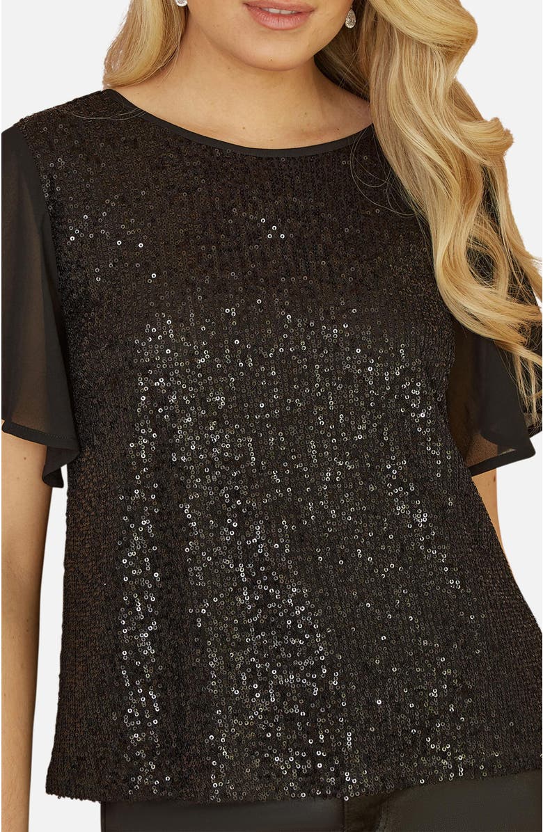 Yumi Sheer Short Sleeve Sequin Top, Alternate, color, Black