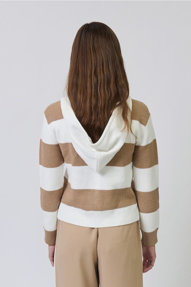Chloe Hooded Rugby Cardigan, Alternate, color, Camel/Ivory
