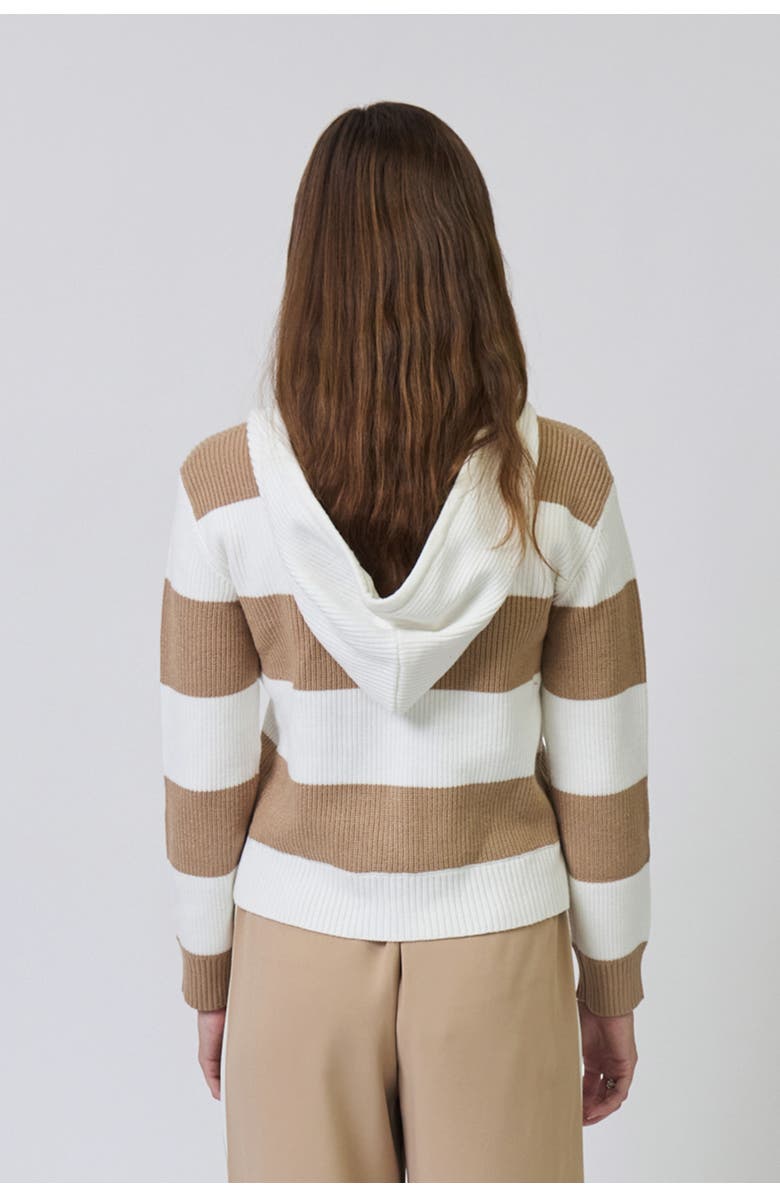 Central Park West Chloe Hooded Rugby Cardigan, Alternate, color, Camel/Ivory
