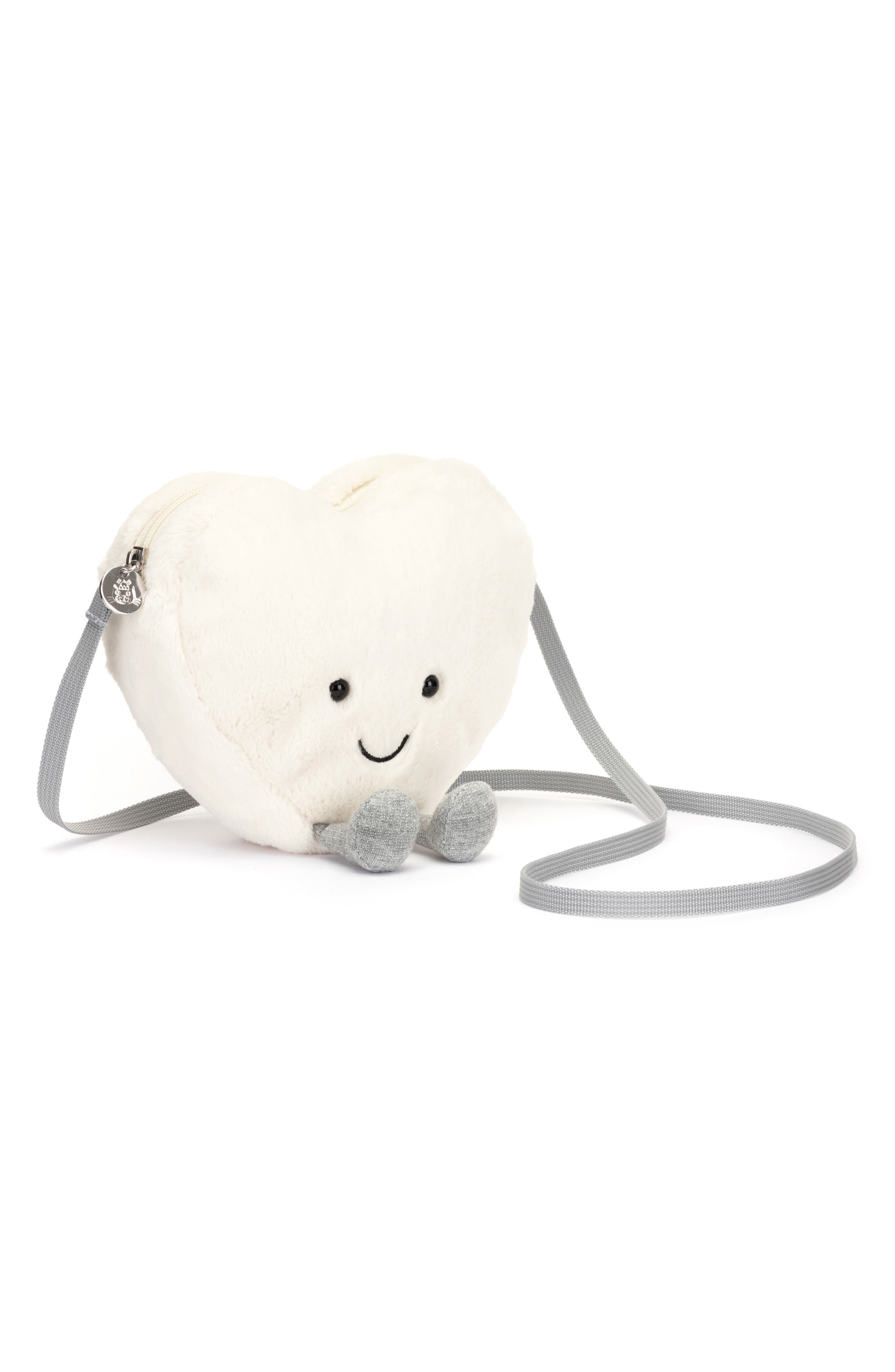 Amusable Heart Plush Crossbody Bag, Main, color, WHITE