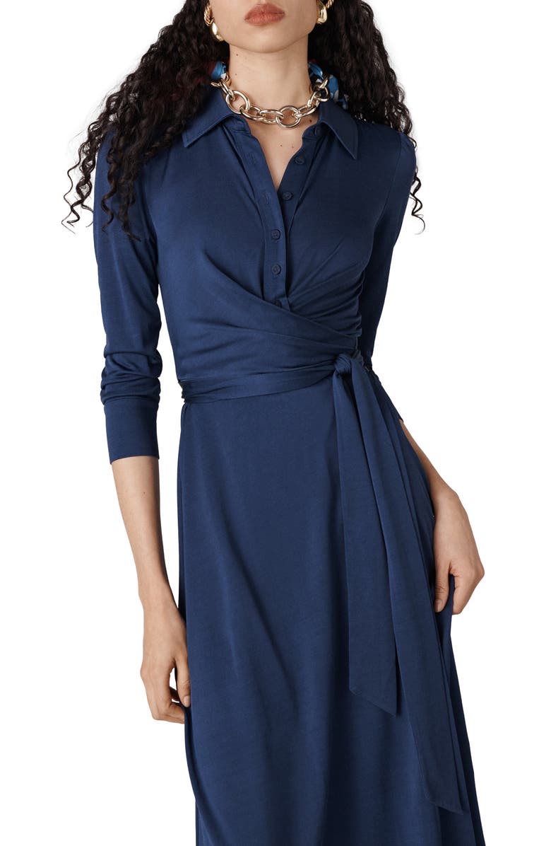 DVF Sana Two Wrap Shirtdress, Alternate, color, Classic Navy
