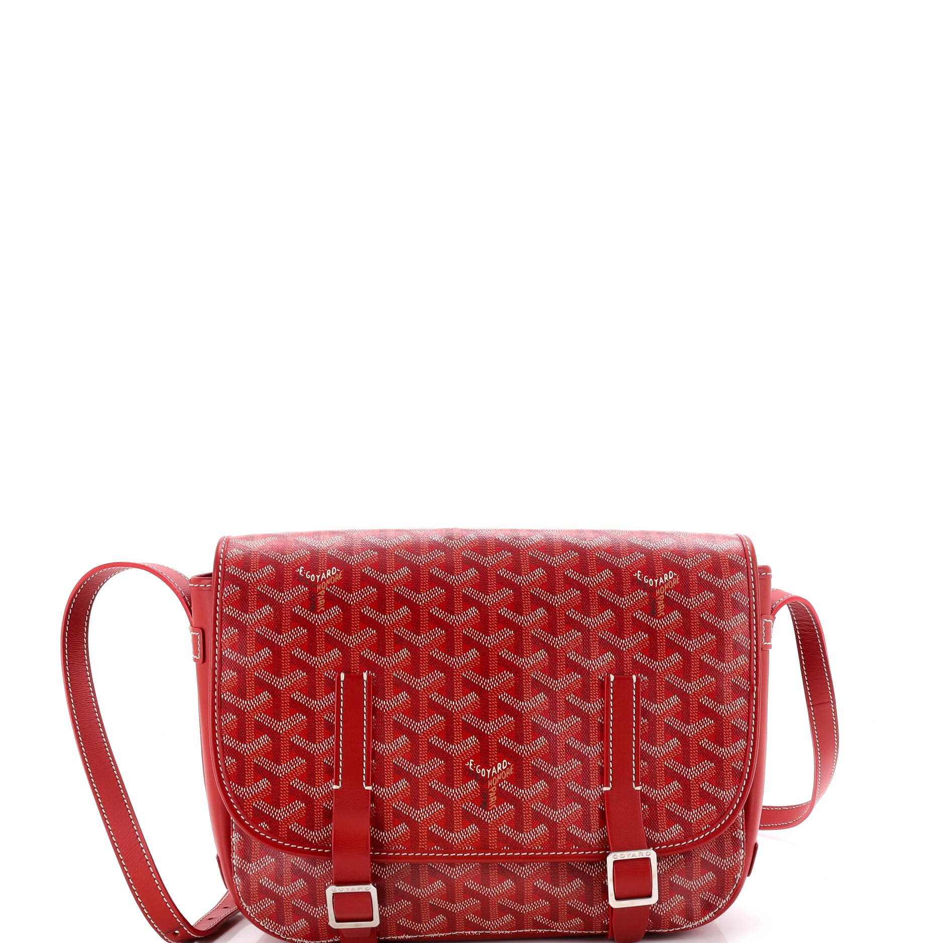 Pre-Owned Goyard Belvedere Messenger Bag Coated Canvas MM, Main, color, Red