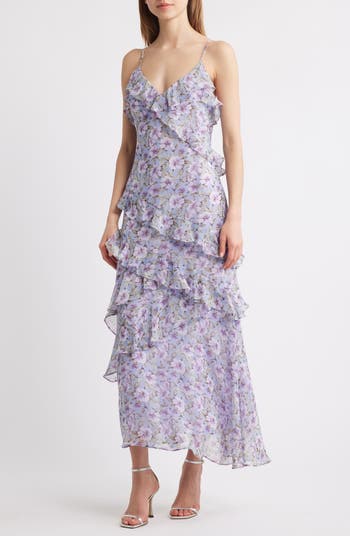 即発！LUELLA dress Lulus Luella Floral Print Ruffle Sleeveless Maxi Dress
