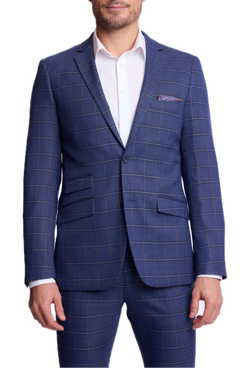 Dover Slim Fit Notch Lapel Suit Jacket, Main, color, DARK BLUE WINDOWPANE
