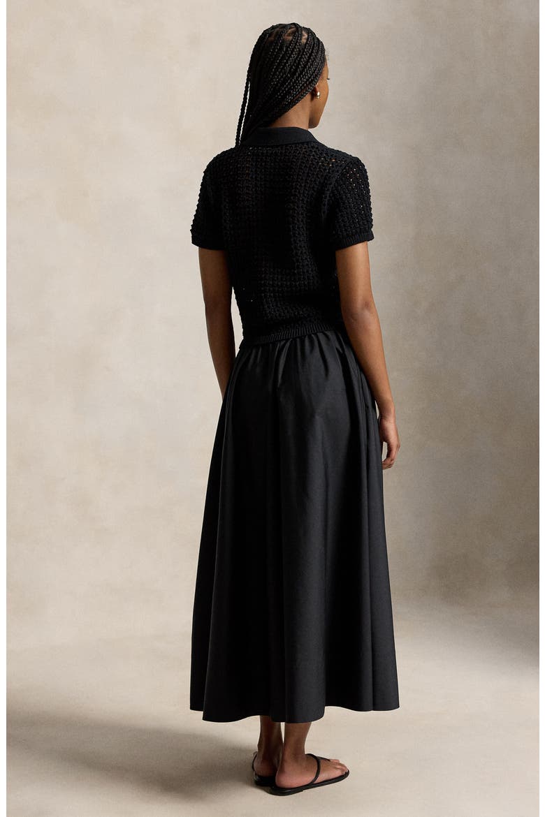 Open Stitch Bodice Mixed Media Cotton Dress, Alternate, color, POLO BLACK