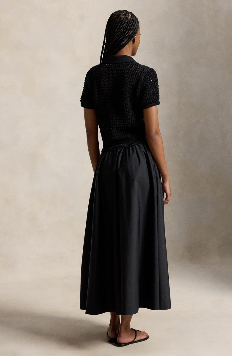 Polo Ralph Lauren Open Stitch Bodice Mixed Media Cotton Dress, Alternate, color, Polo Black