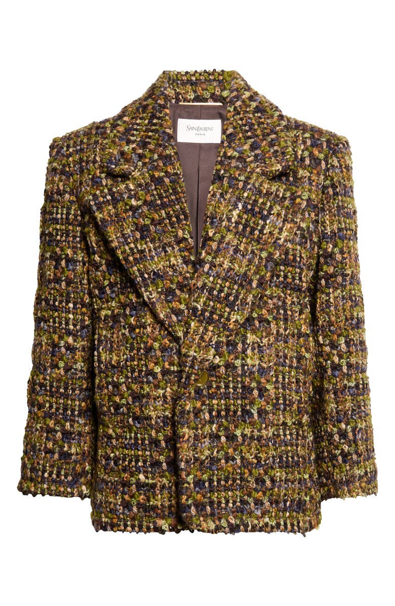Saint Laurent Wool Blend Tweed Jacket, Main, color, Kaki/ Gris/ Vert