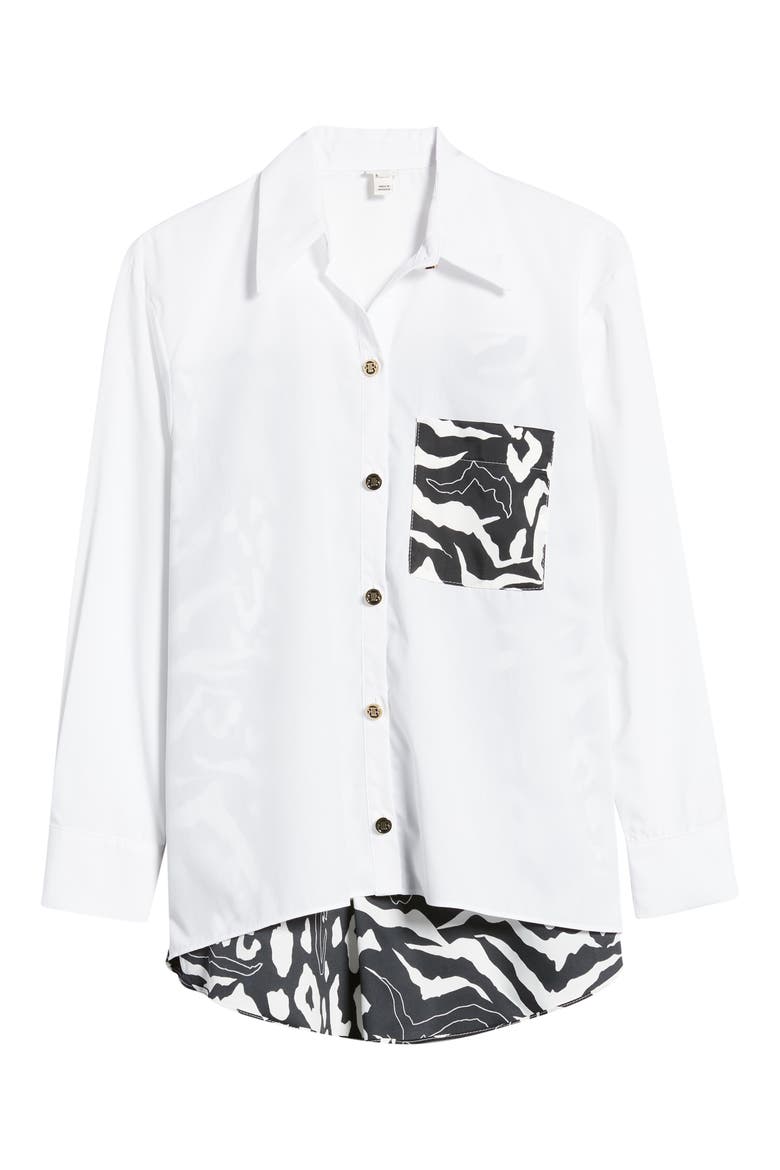 Contrast Print Poplin Cotton Blend Button-Up Shirt, Alternate, color, WHITE