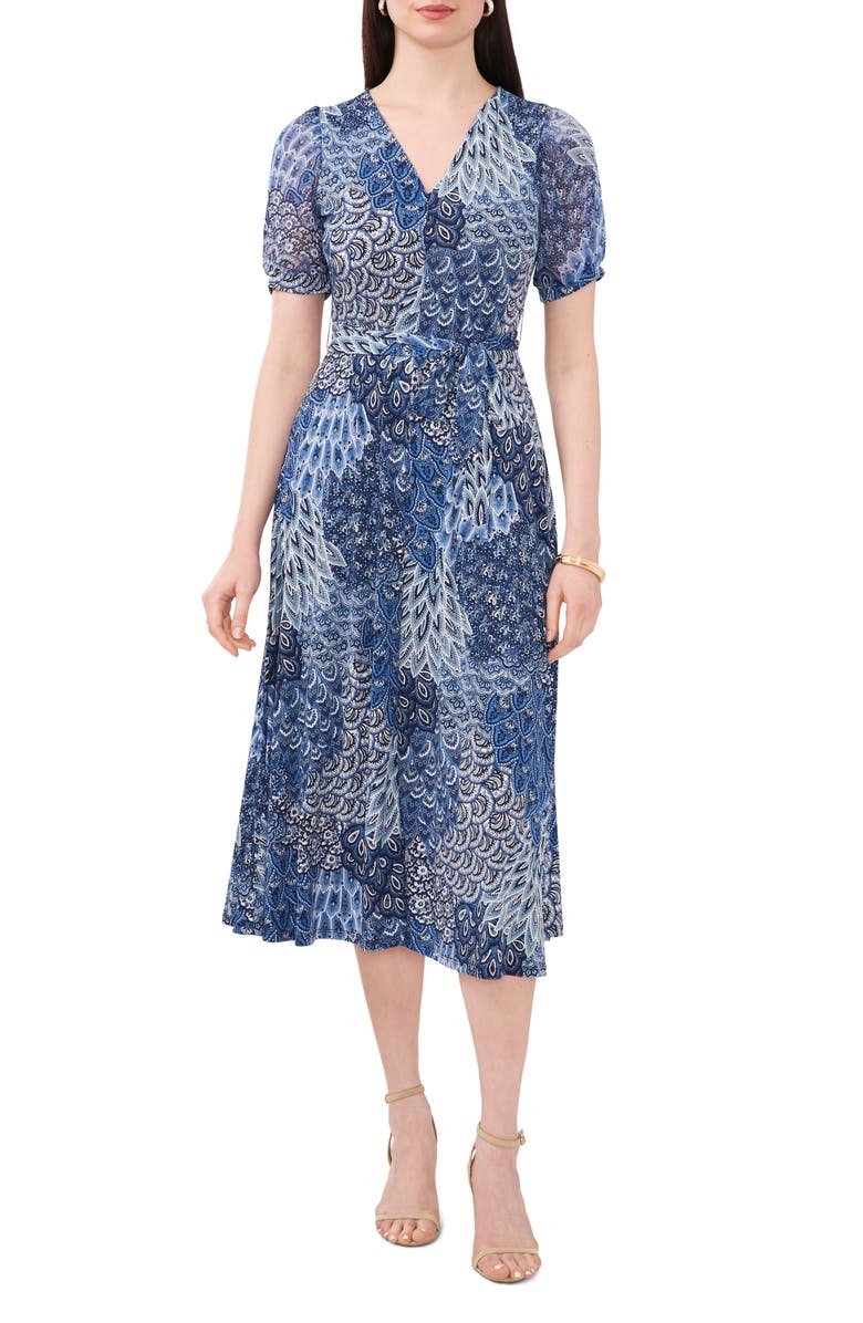 Chaus Print Tie Front Midi Dress, Main, color, 