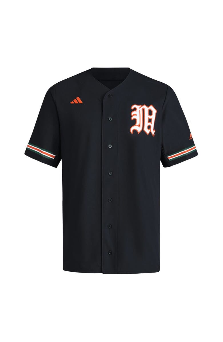 adidas Men's adidas  Black Miami Hurricanes V-Neck Baseball Jersey, Alternate, color, Black
