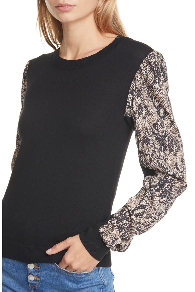 Adler Python Print Mixed Media Sweater, Alternate, color, BLACK MULTI