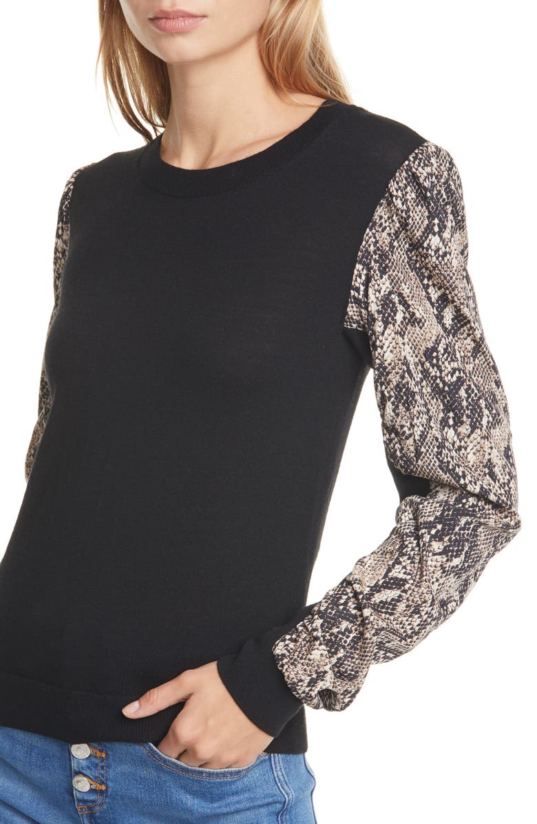 Veronica Beard Adler Python Print Mixed Media Sweater, Alternate, color, 