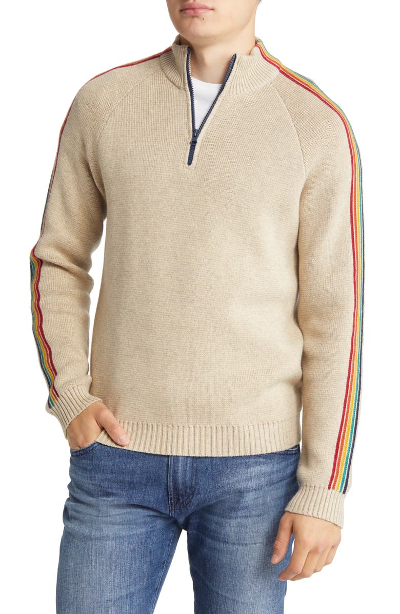 Marine Layer Stripe Sleeve Quarter Zip Pullover, Main, color, 