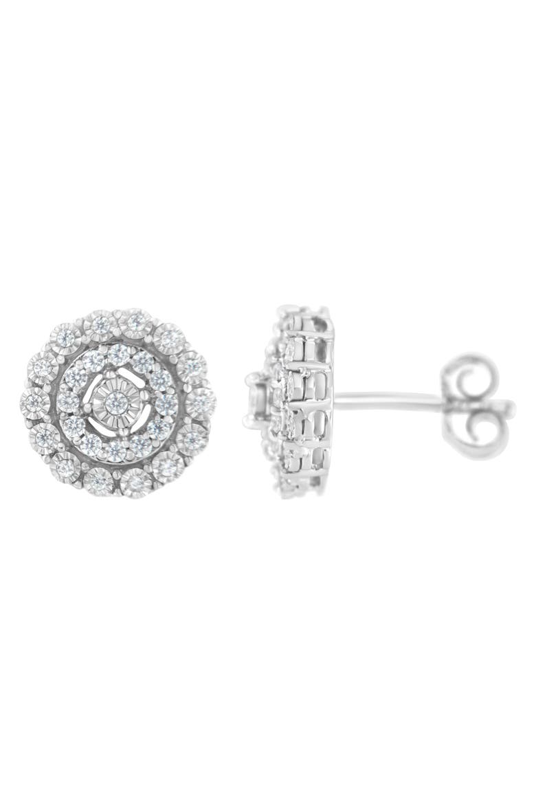 10KT White Gold 1/2 Ct Double Halo Diamond Stud Earrings, Alternate, color, White