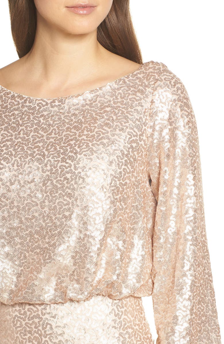 Tadashi Shoji Blouson Long Sleeve Sequin Evening Dress, Alternate, color, 