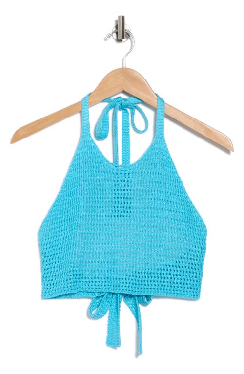 ELAN ELAN OPEN STITCH HALTER CROP COVER-UP TOP 