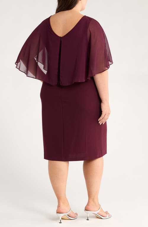 Connected Apparel Cape Midi Dress In Burgundy