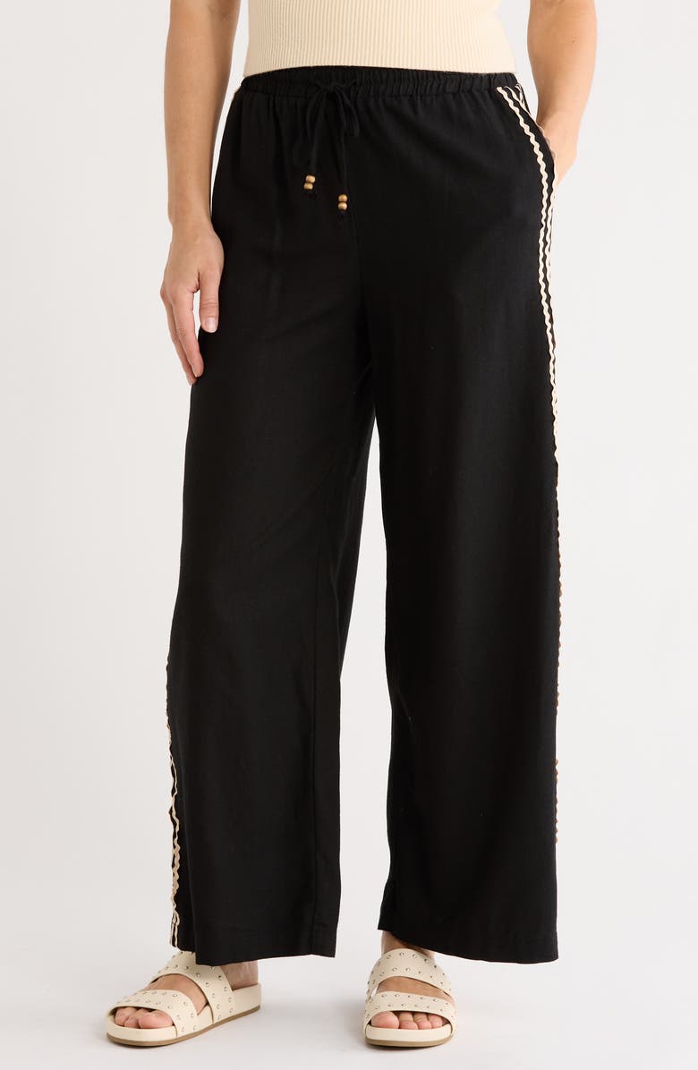 Ellen Tracy Rickrack Stripe Wide Leg Pants, Main, color, Black