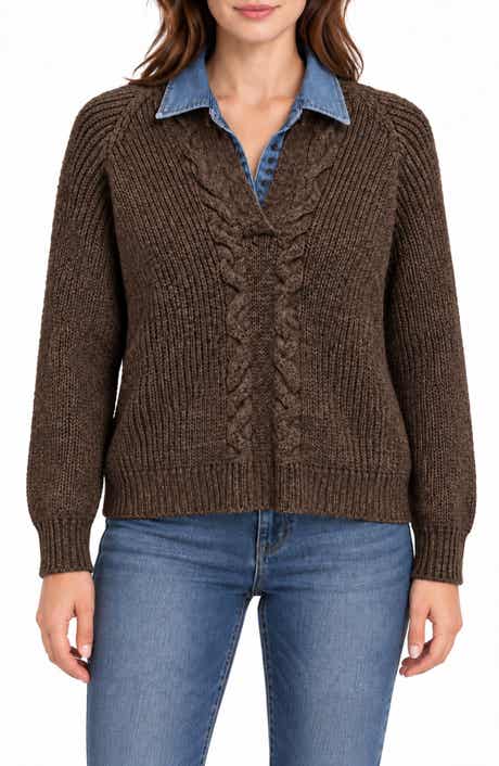 Chunky Two-Fer V-Neck Sweater