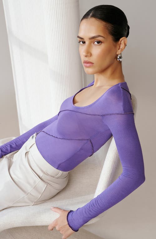 Marcella Melody Ruffle Seam Semisheer Jersey Top In Purple