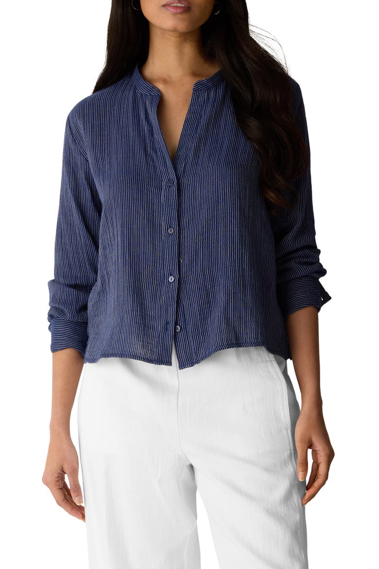 Stripe Organic Cotton Button-Up Shirt, Main, color, DEEP DIVE