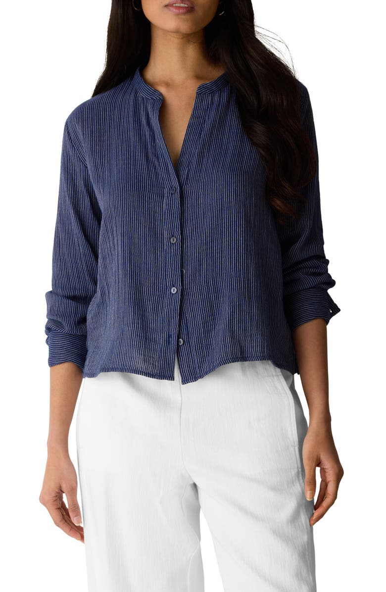 Eileen Fisher Stripe Organic Cotton Button-Up Shirt, Main, color,
