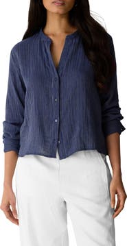 Eileen Fisher Stripe Organic Cotton Button-Up Shirt