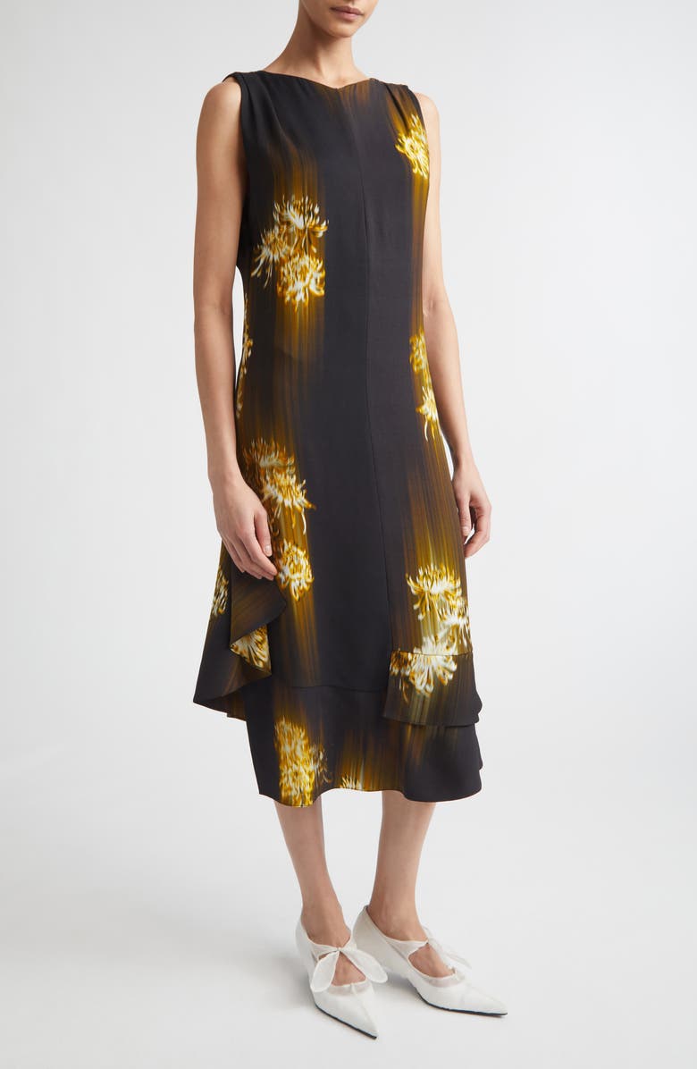 Proenza Schouler Rhetta Asymmetric Midi Dress, Alternate, color, Black Multi