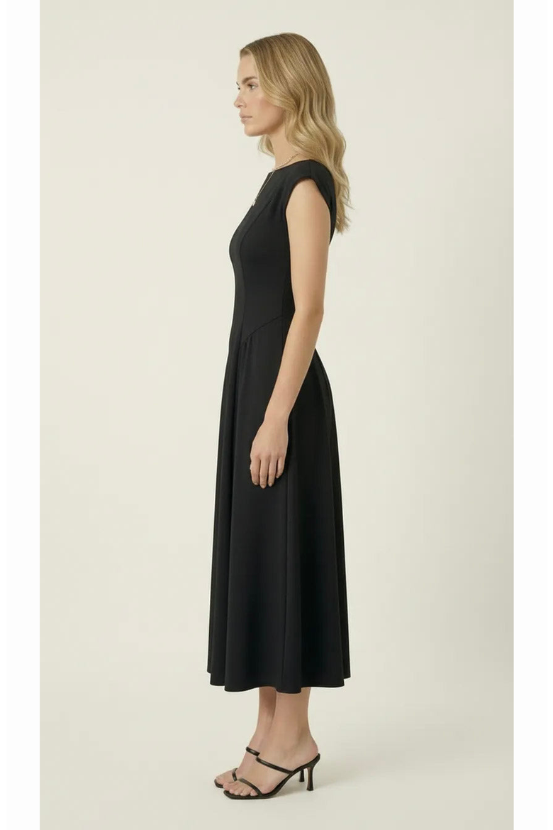 Open Back Cap Sleeve Midi Dress, Alternate, color, Black