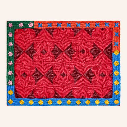 Dadri Beadded Placemat Heart 12X16 In
