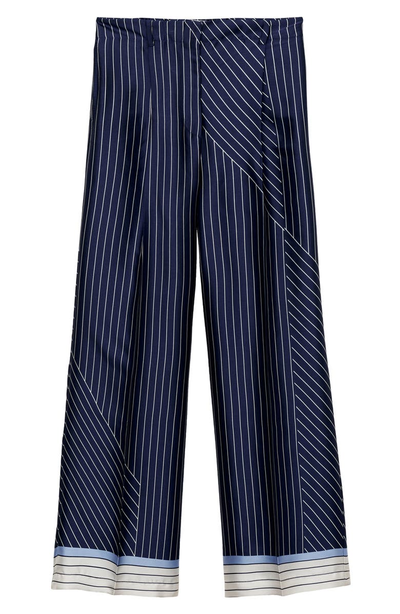 MANGO Contrast Stripe Satin Wide Leg Pants, Alternate, color, Blue