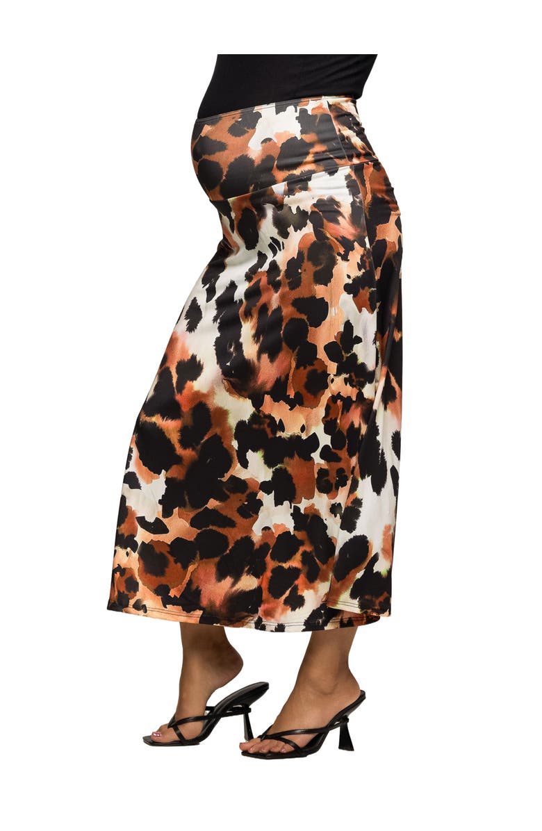 24seven Comfort Apparel Animal Print Elastic Waist Maxi Skirt, Alternate, color, Brown Multi