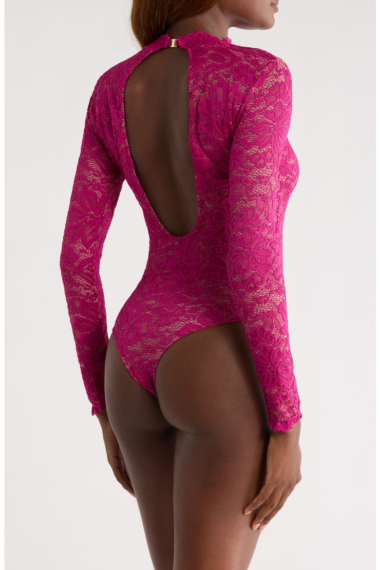 Floral Lace Long Sleeve Teddy, Alternate, color, BOYSENBERRY