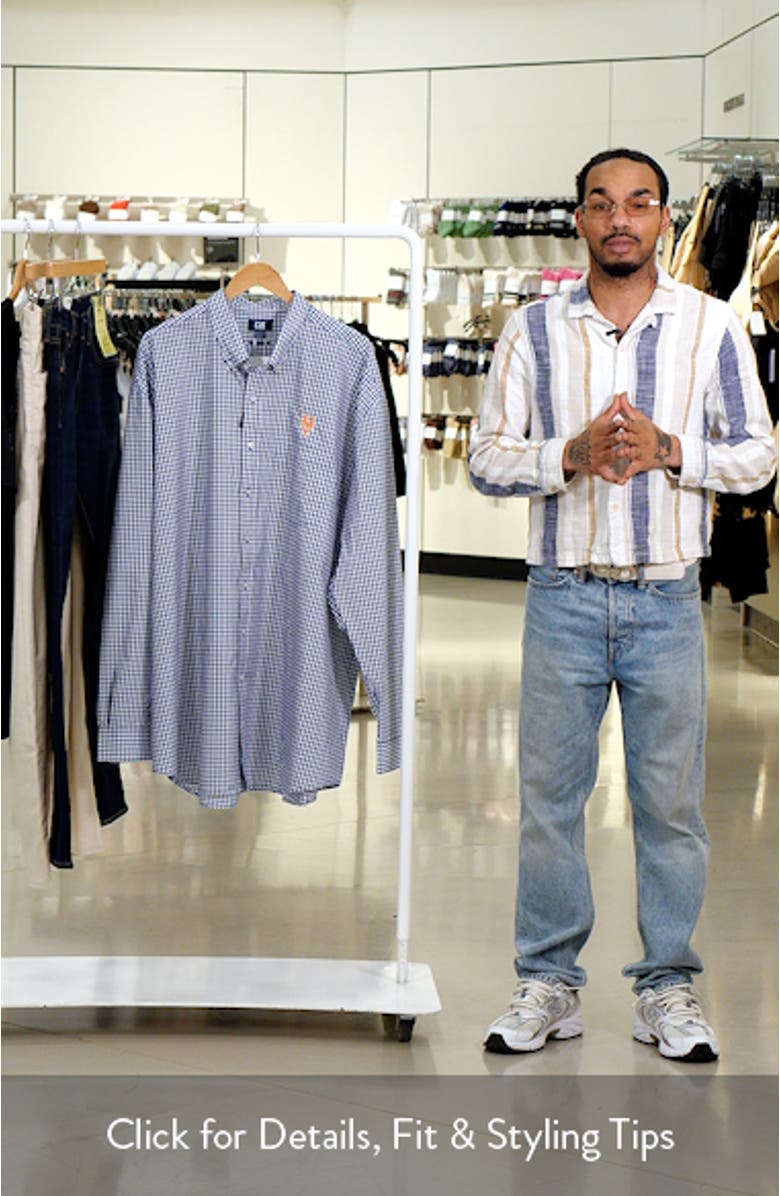 Men's Cutter & Buck Royal New York Mets Big & Tall Stretch Gingham Long Sleeve Button-Down Shirt, sales video thumbnail