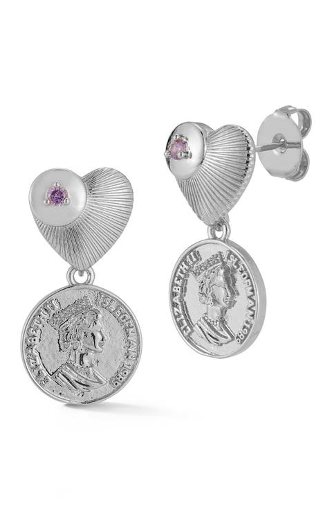 Heart Coin Drop Earrings