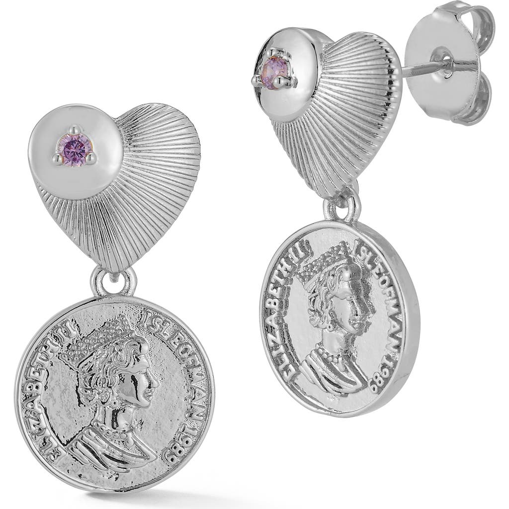 Chloe & Madison Chloe And Madison Heart Coin Drop Earrings In Silver