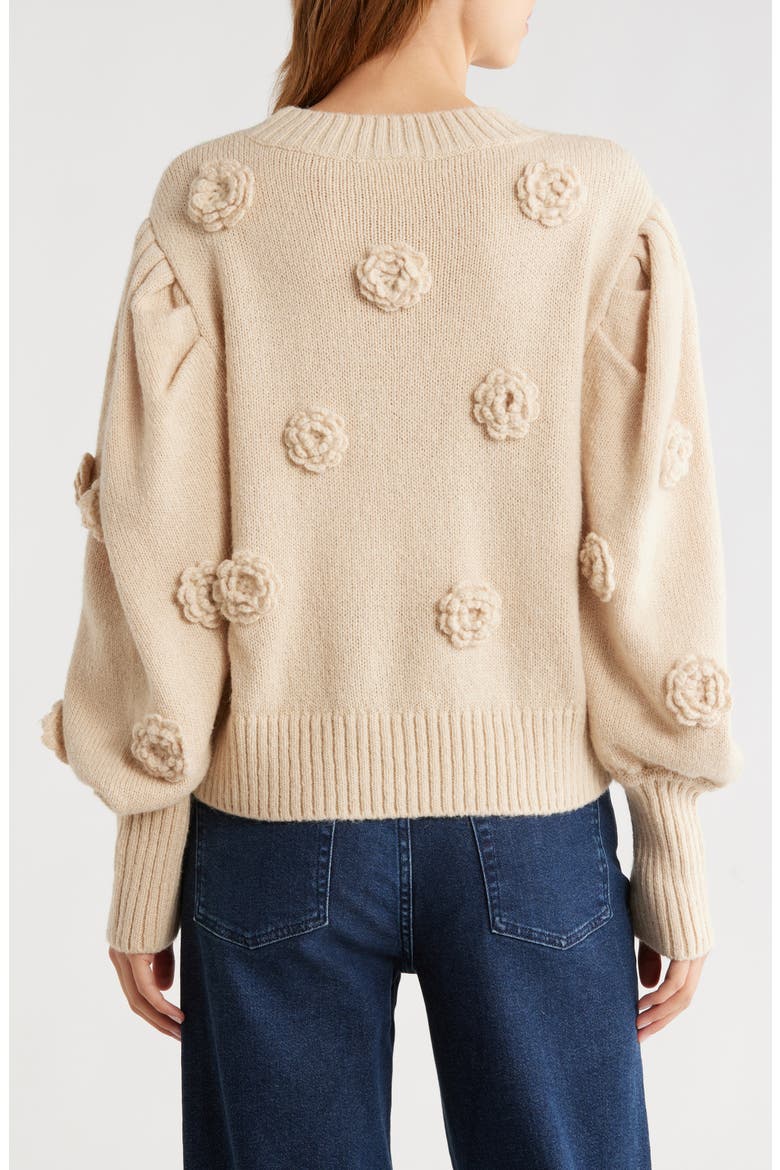 3D Crochet Flower Crewneck Sweater, Alternate, color, SAND