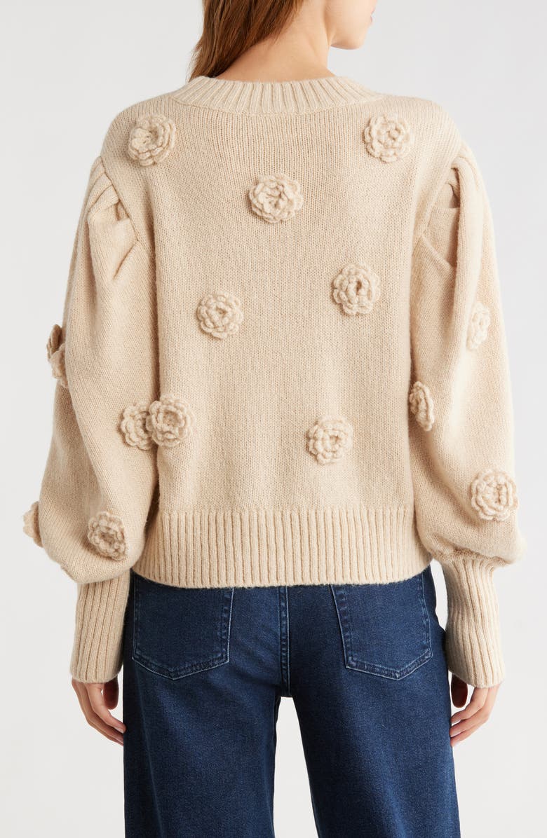 FARM Rio 3D Crochet Flower Crewneck Sweater, Alternate, color, Sand