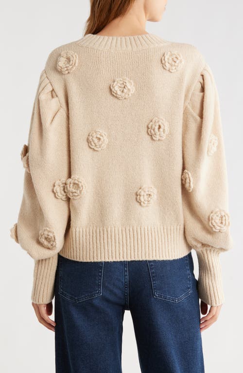 Farm Rio 3d Crochet Flower Crewneck Sweater In Neutral