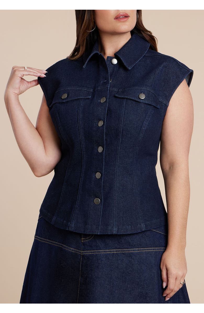 ELOQUII Structured Denim Vest, Main, color, Dark Wash