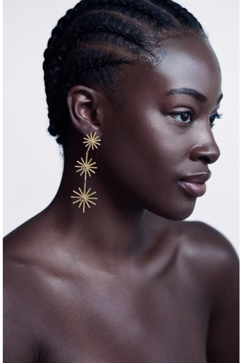 Celestial Starburst Triple Drop Earrings, Alternate, color, Gold