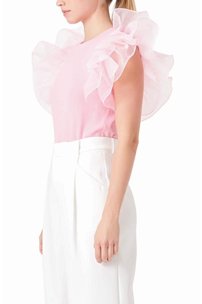 Organza Ruffle Sleeve Top, Alternate, color, PINK