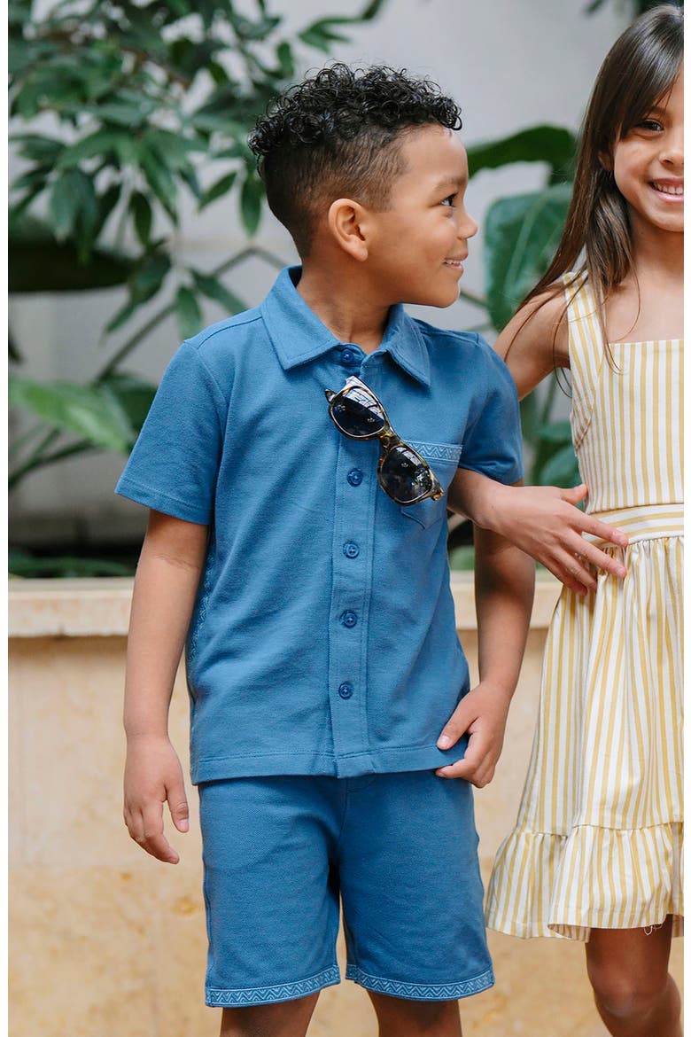Kids' Organic Short Sleeve Pique Shirt, Alternate, color, Stone Blue