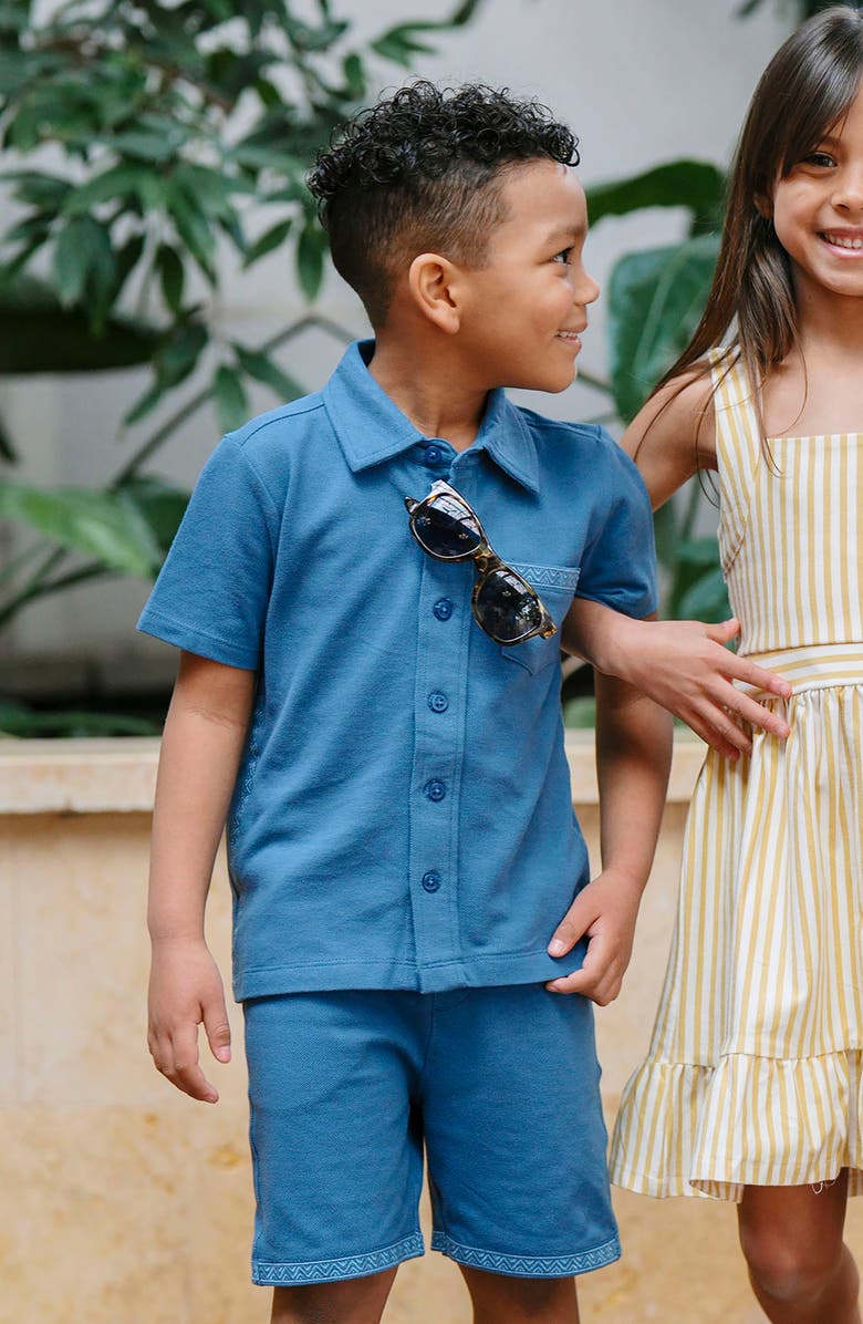 Hope & Henry Kids' Organic Short Sleeve Pique Shirt, Alternate, color, Stone Blue