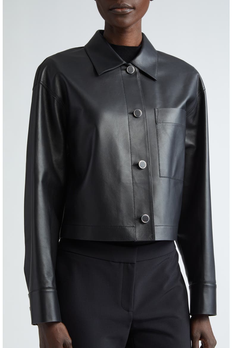 Crop Leather Shirt Jacket, Alternate, color, BLACK
