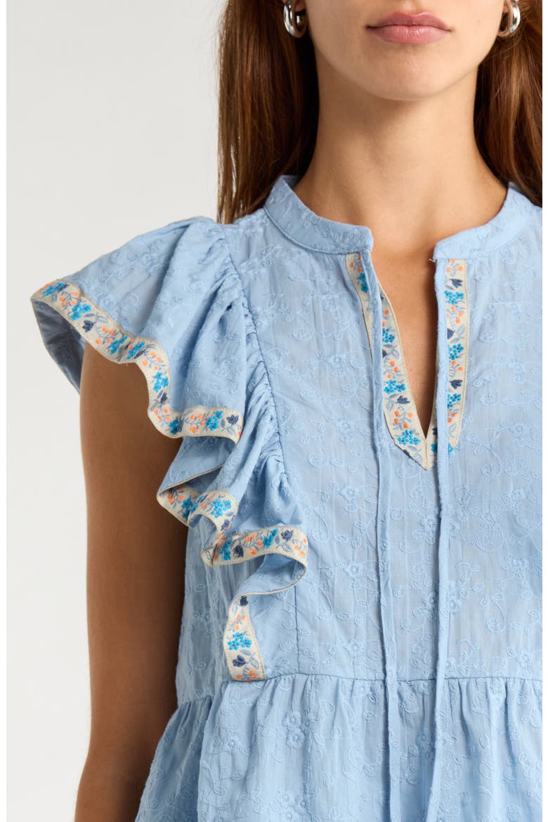 Marcy Floral Ruffle Trim Split Neck Top, Alternate, color, LT-BLUE
