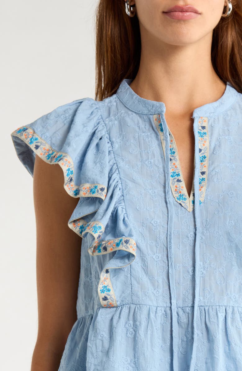 SUGARLIPS Marcy Floral Ruffle Trim Split Neck Top, Alternate, color, Lt-Blue
