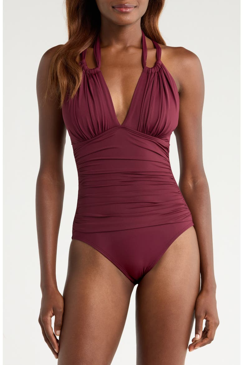 Island Goddess Convertible High Neck One-Piece Swimsuit, Main, color, DARK CHERRY