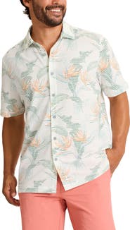 Tommy Bahama Costa Wave Festa Fronds Seersucker Stripe IslandZone® Short Sleeve Button-Up Shirt