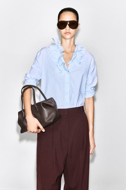 Ruffle-collar Seersucker Blouse